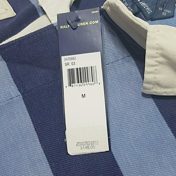 NEW Vintage $145 Polo Ralph Lauren Rugby Shirt Blue Stripe Huge RL Guide Graphic - Picture 4 of 4